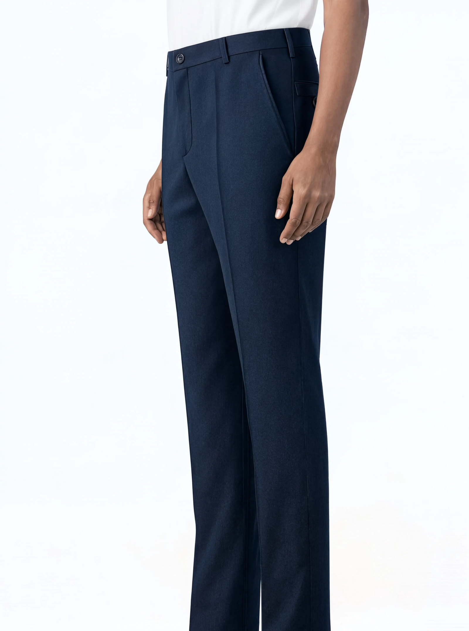navy trousers pose 2 side profile navy trousers pose 2 side profile