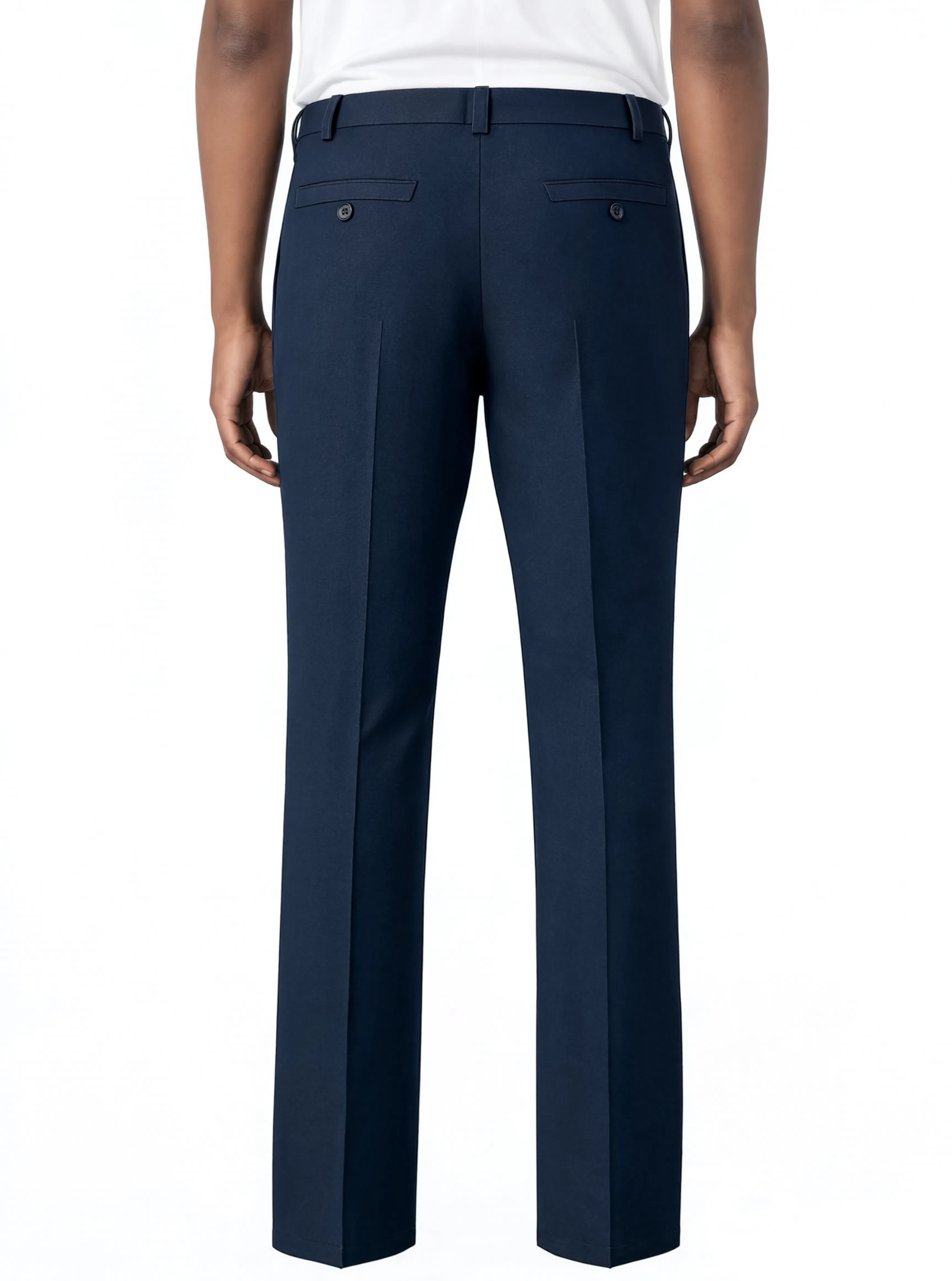 navy trousers pose 3 back view navy trousers pose 3 back view