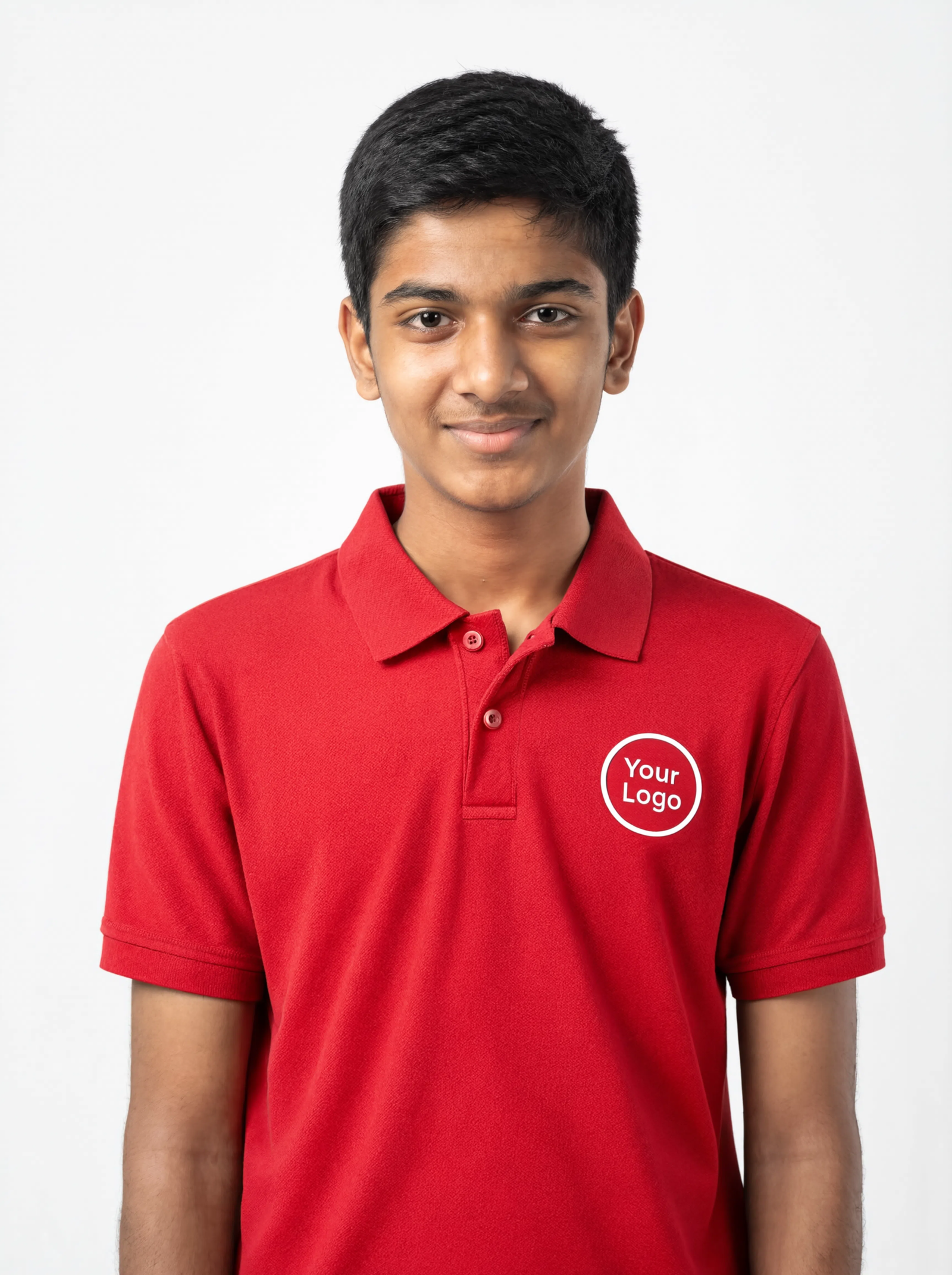 crimson red hero front pose Premium Crimson Red School Uniform Polo T Shirt Manufacturer India