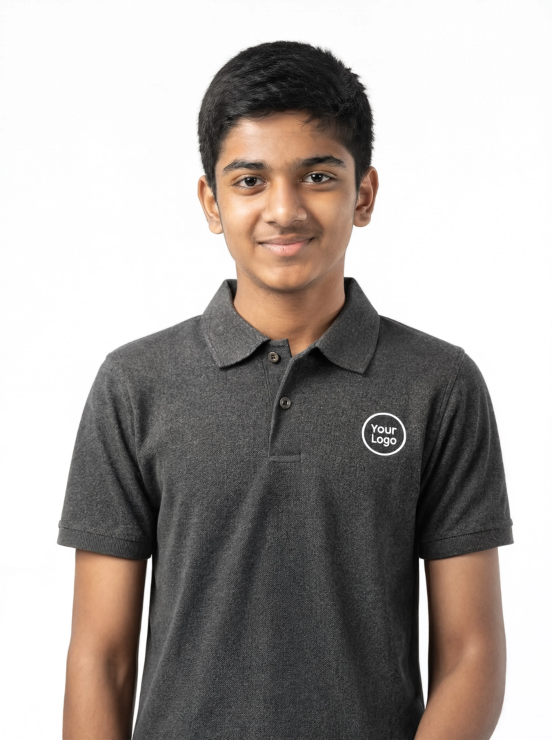 Premium Dark Charcoal Grey School Uniform Polo T Shirt Manufacturer India