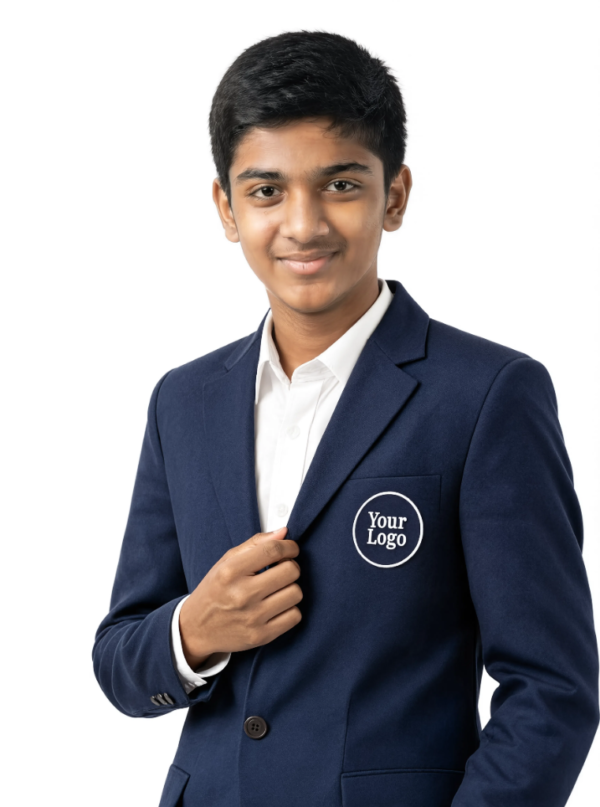 Navy Blue School Uniform Blazer for Students - Lapel and Button Detail
