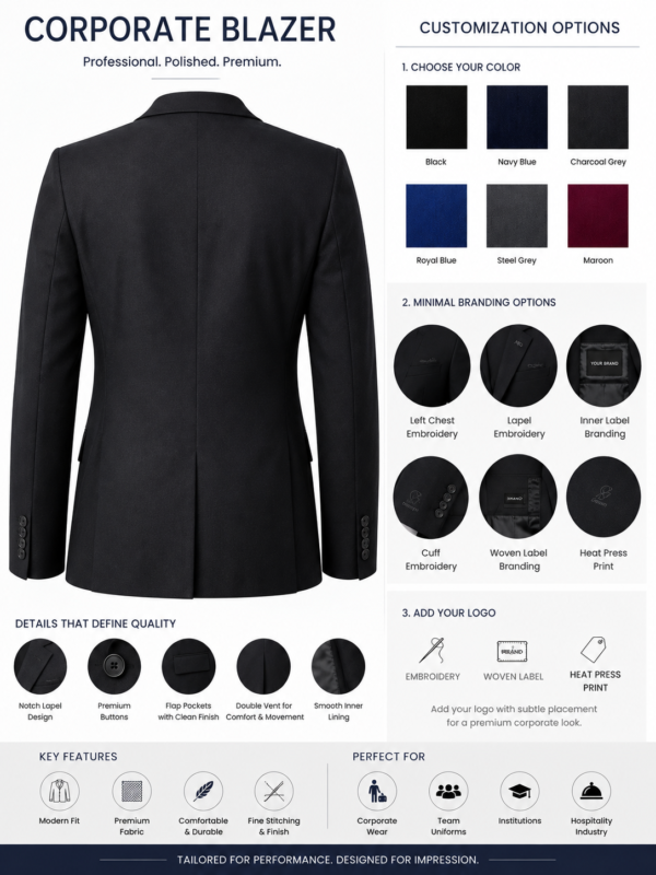 Premium Corporate Blazer - Customization Options Rear