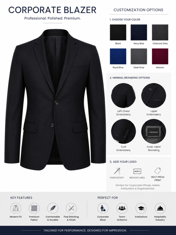 Premium Corporate Blazer - Customization Options Front