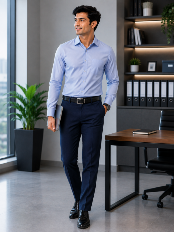 Premium Corporate Formal Trousers - Front View on Corporate Model with Formal Shirt