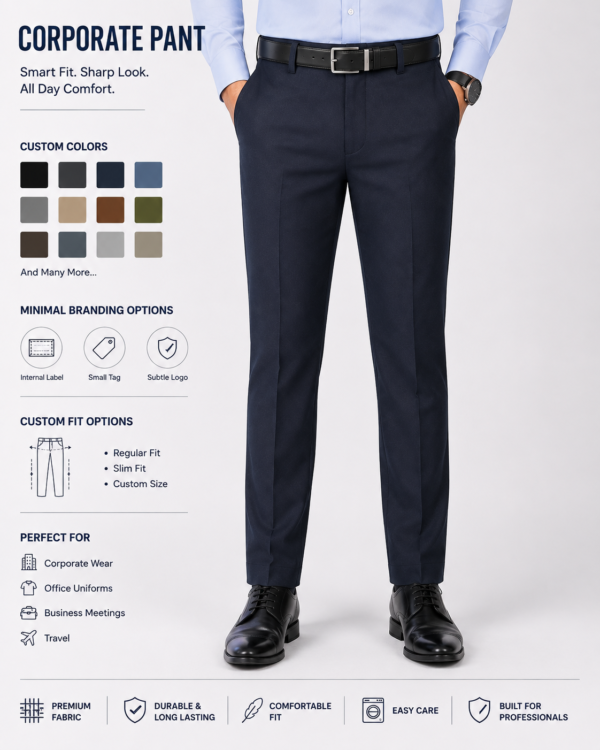 Premium Corporate Formal Trousers - Three-Quarter Office Pose on Model