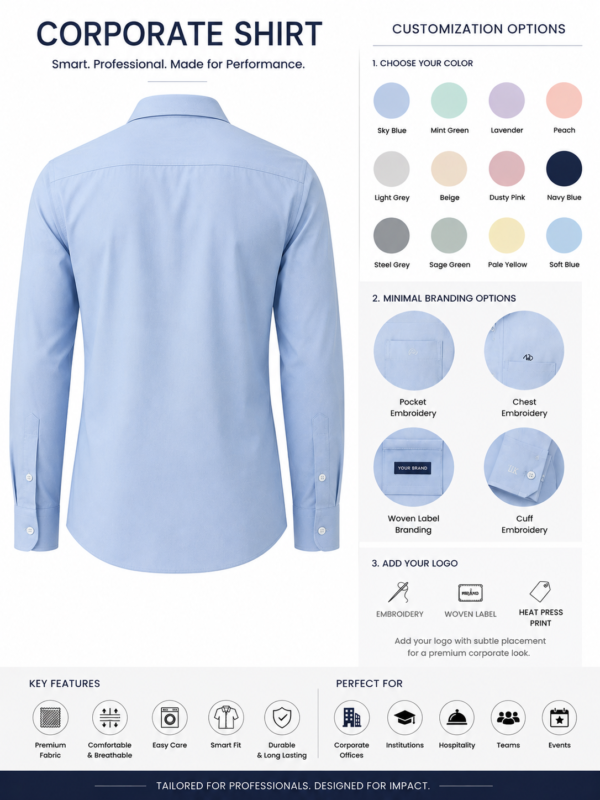Premium Corporate Shirt - Rear Customization Options and Branding Placements