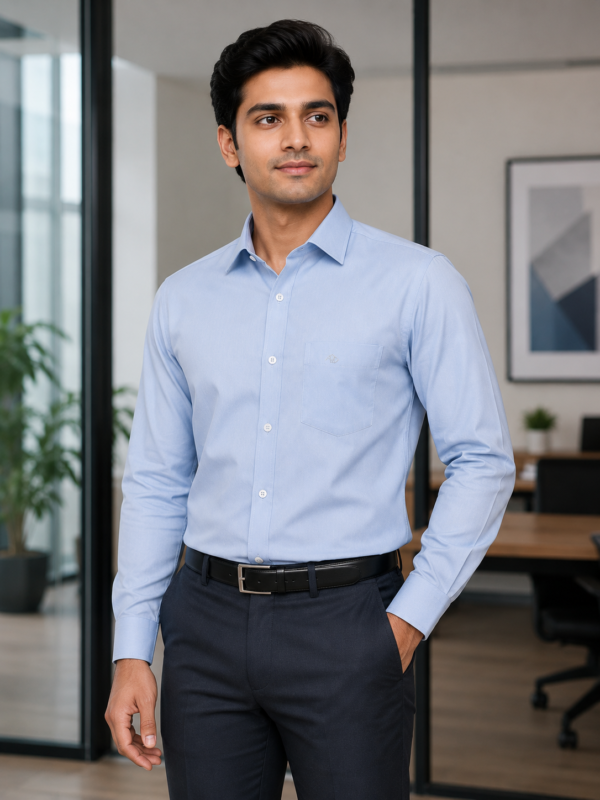 Premium Corporate Shirt - Three-Quarter Office Pose on Model