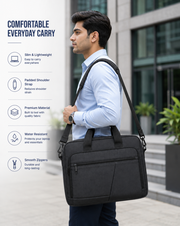 Premium Office Laptop Bag - Close Up Metal Hardware and Premium Fabric Texture