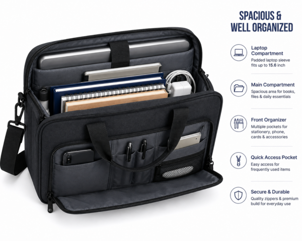 Premium Office Laptop Bag - Padded Detachable Shoulder Strap Carrying View