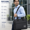 Premium Office Laptop Bag - Structured Side View Showing Depth and Zippers