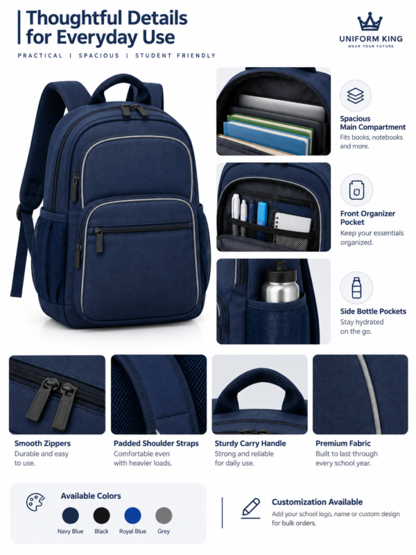 Everyday School Backpack Compartments, Features, and Color Options
