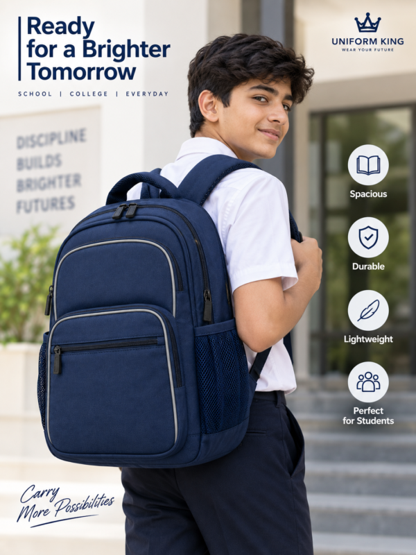 Student Wearing Everyday School Backpack on Campus - Rear Side View