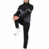 Athletic running track suit warm-up and stretch pose
