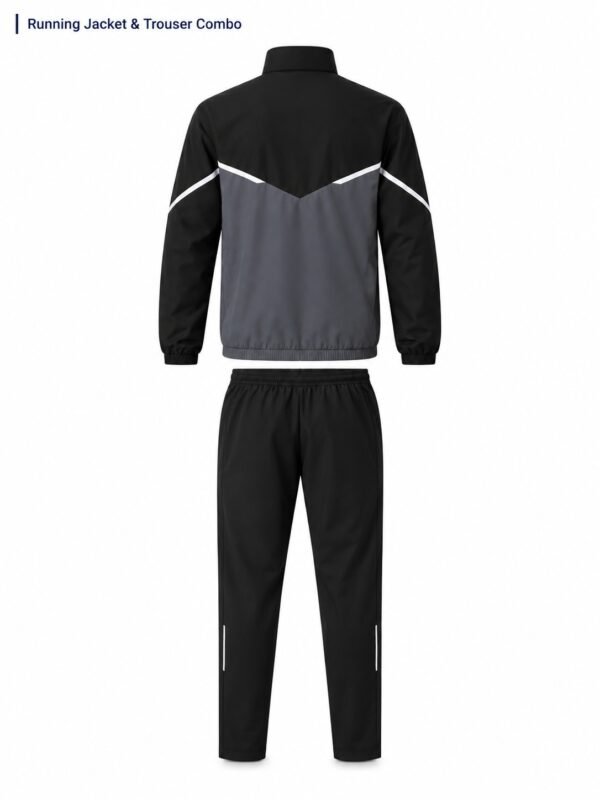 Back view of running jacket and trouser track suit set