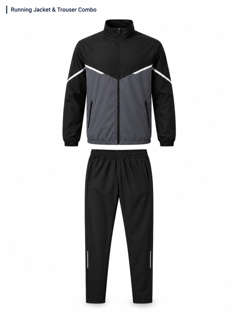Premium running jacket and trouser combo front view