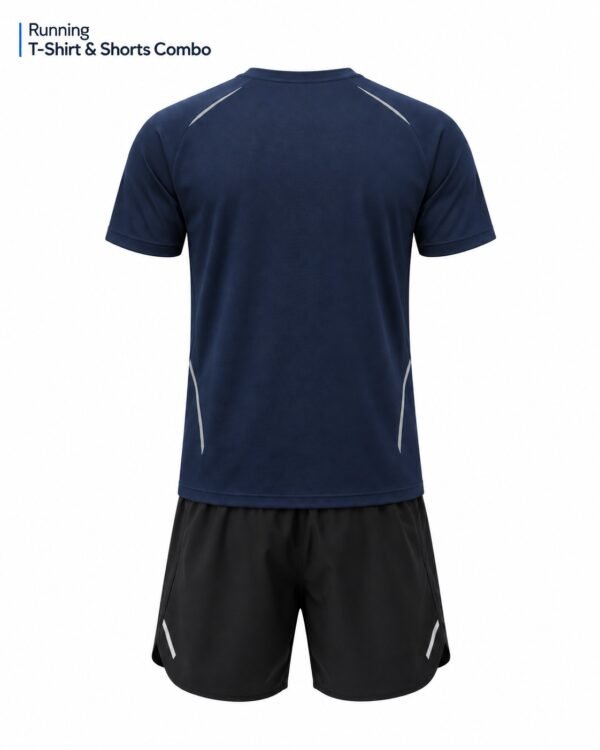 Back view of running T-shirt and shorts combo