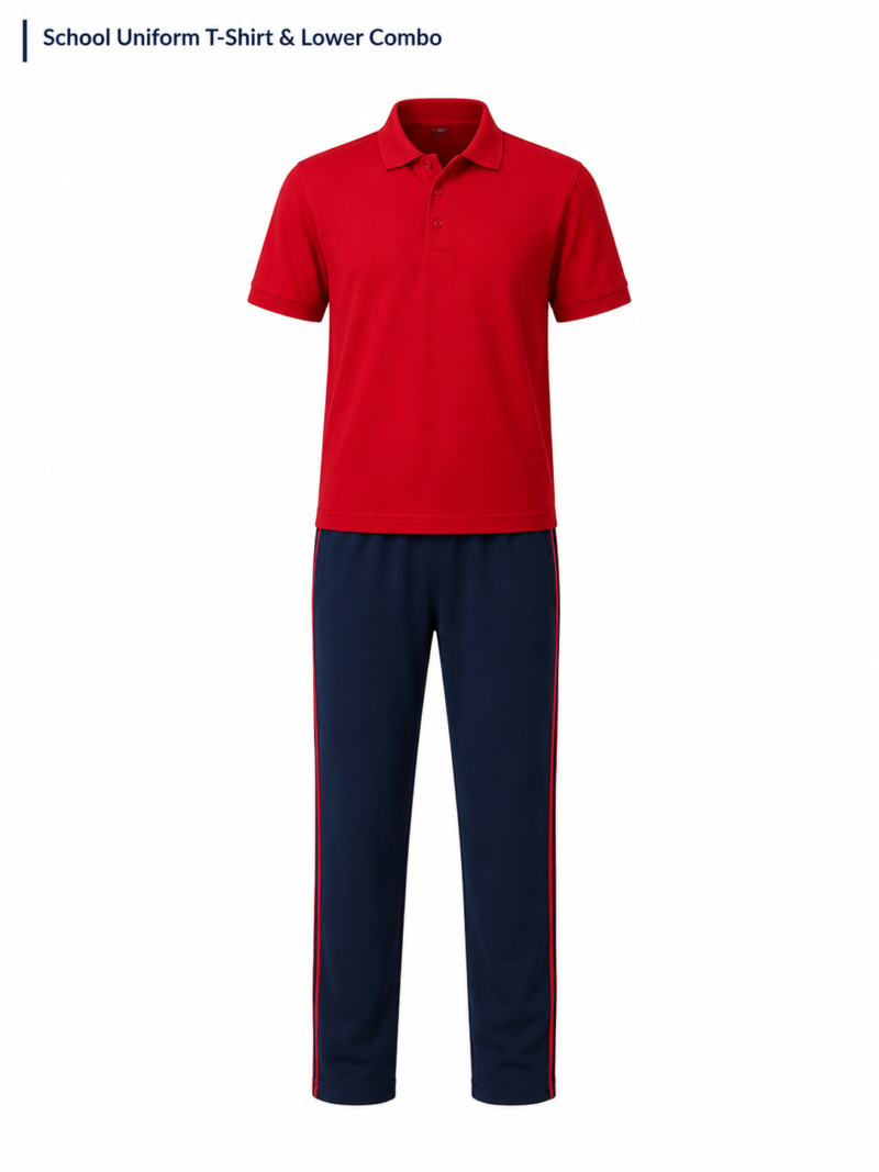 Premium School Uniform T-Shirt and Lower Combo School Sports Uniform Set for Students Front View