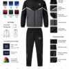 Running jacket and trouser track suit product features and specifications infographic